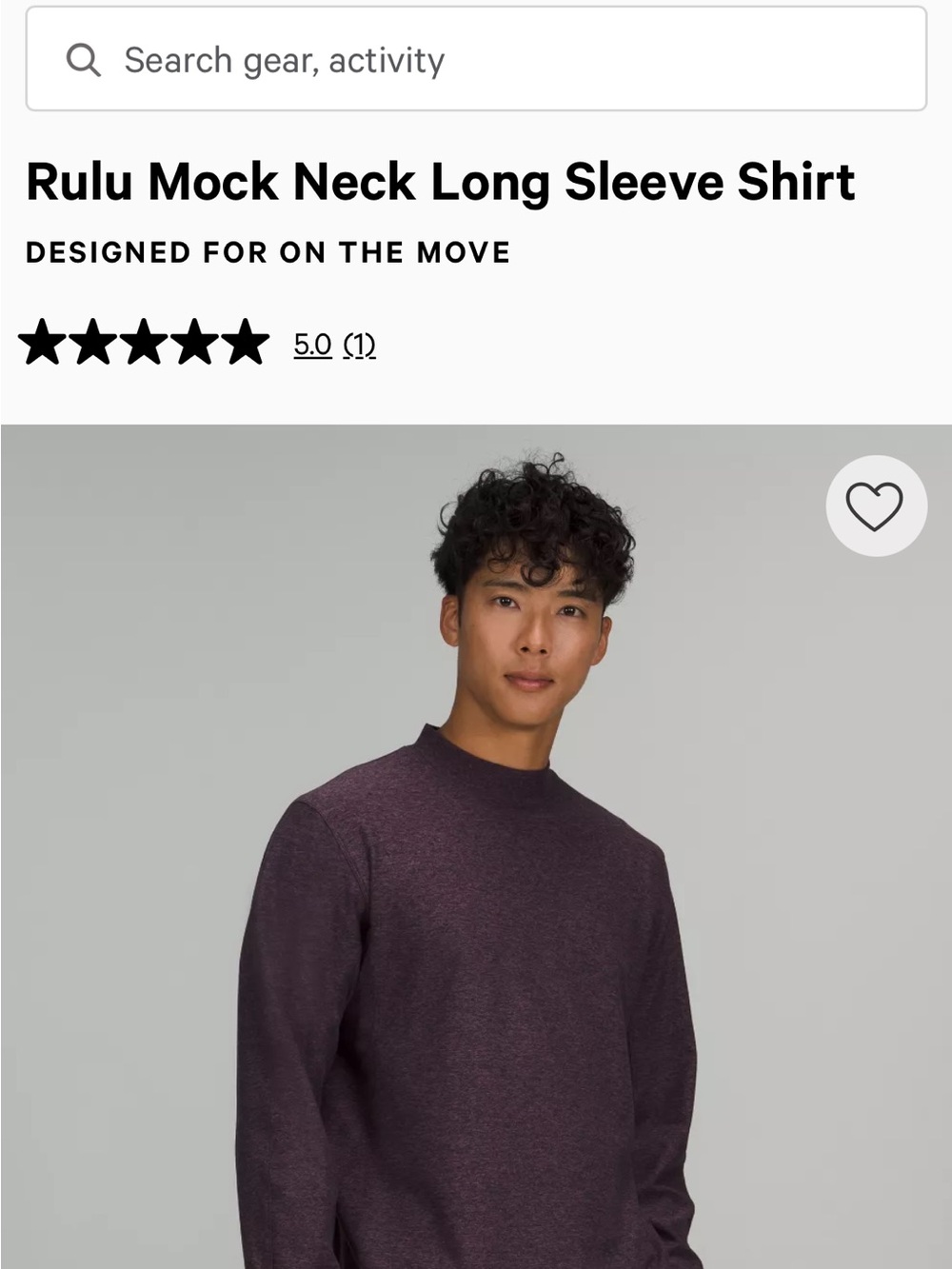 lululemon athletica Rulu Mock Neck Long Sleeve Shirt men’s size S - Plum Heather